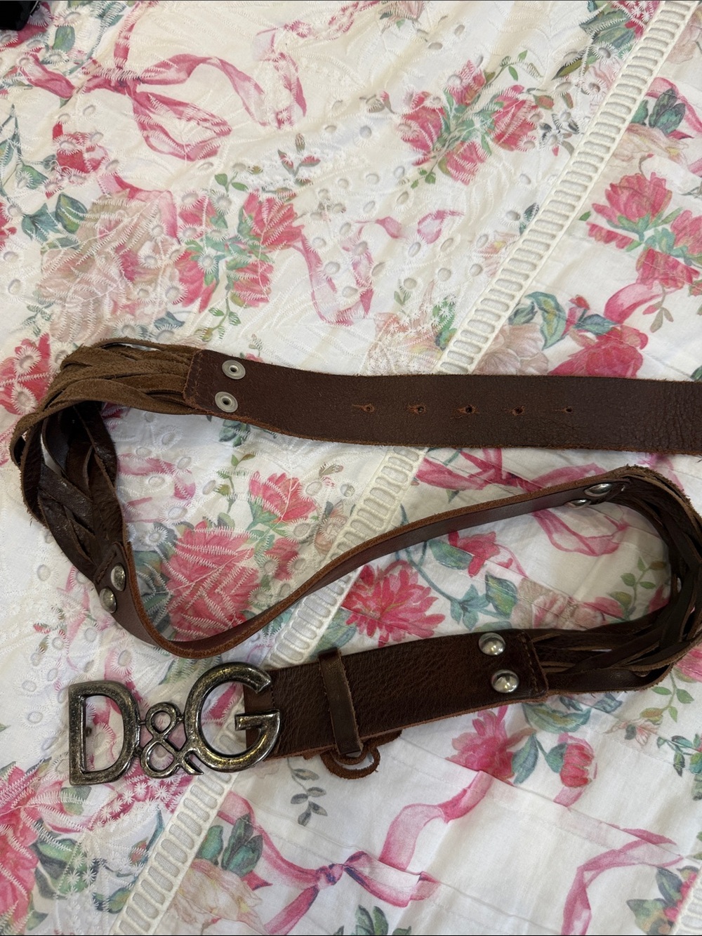 Braided Brown Leather Belt with Decorative Metal Buckle D&G 104cm vintage - Picture 2 of 7
